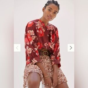 Anthropologie Porridge Floral Puff Sleeved Buttondown Womens Size M